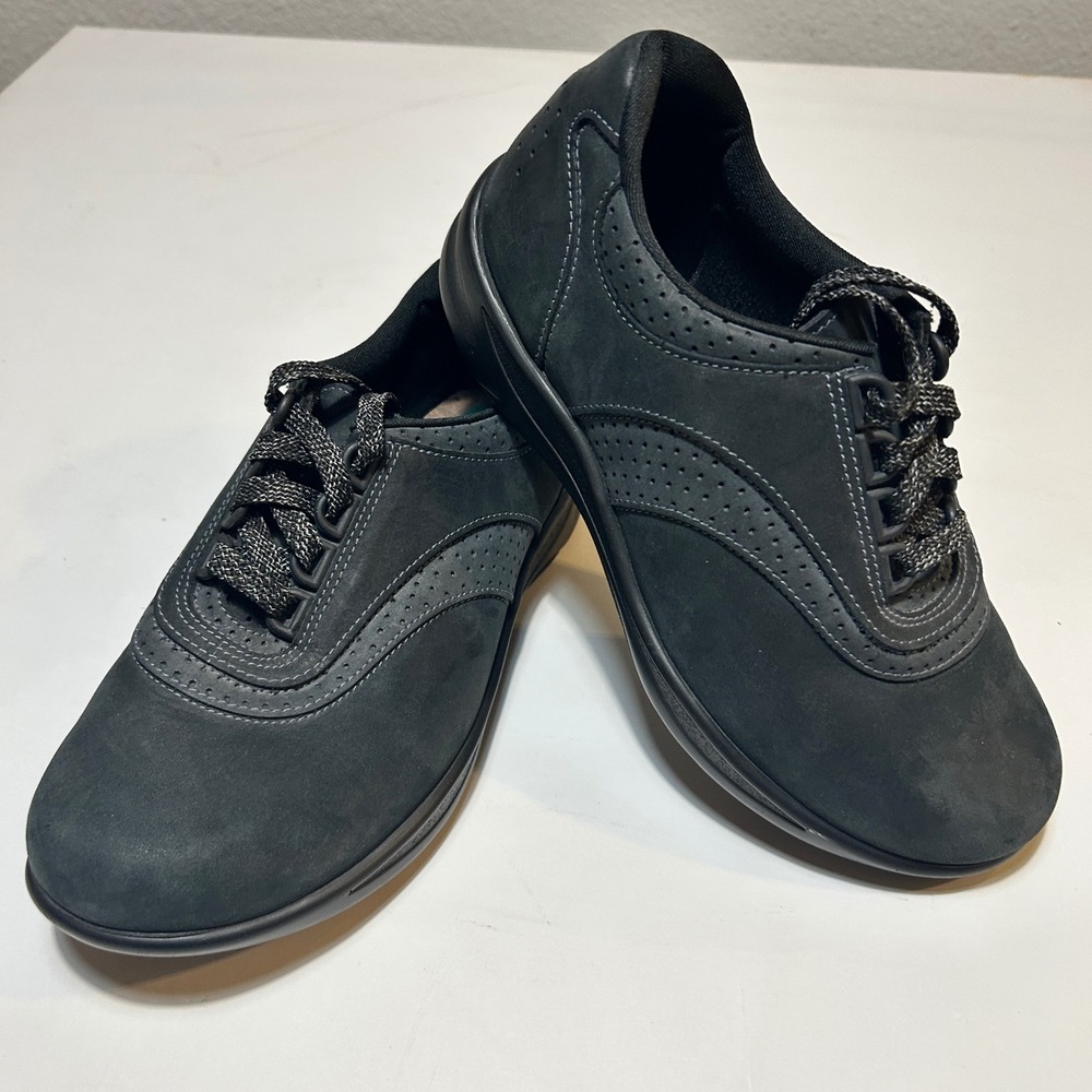 SAS Walk Easy Charcoal Grey Nubuck Leather Walking Shoes Womens 6 W Wide